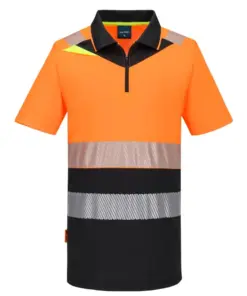 Portwest DX435 DX4 Hi-Vis Zip Class 1 Polo Shirt Short Sleeve in Orange/Black