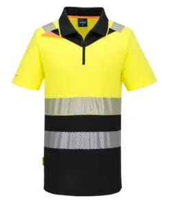 Portwest DX435 DX4 Hi-Vis Zip Class 1 Polo Shirt Short Sleeve in Yellow/Black