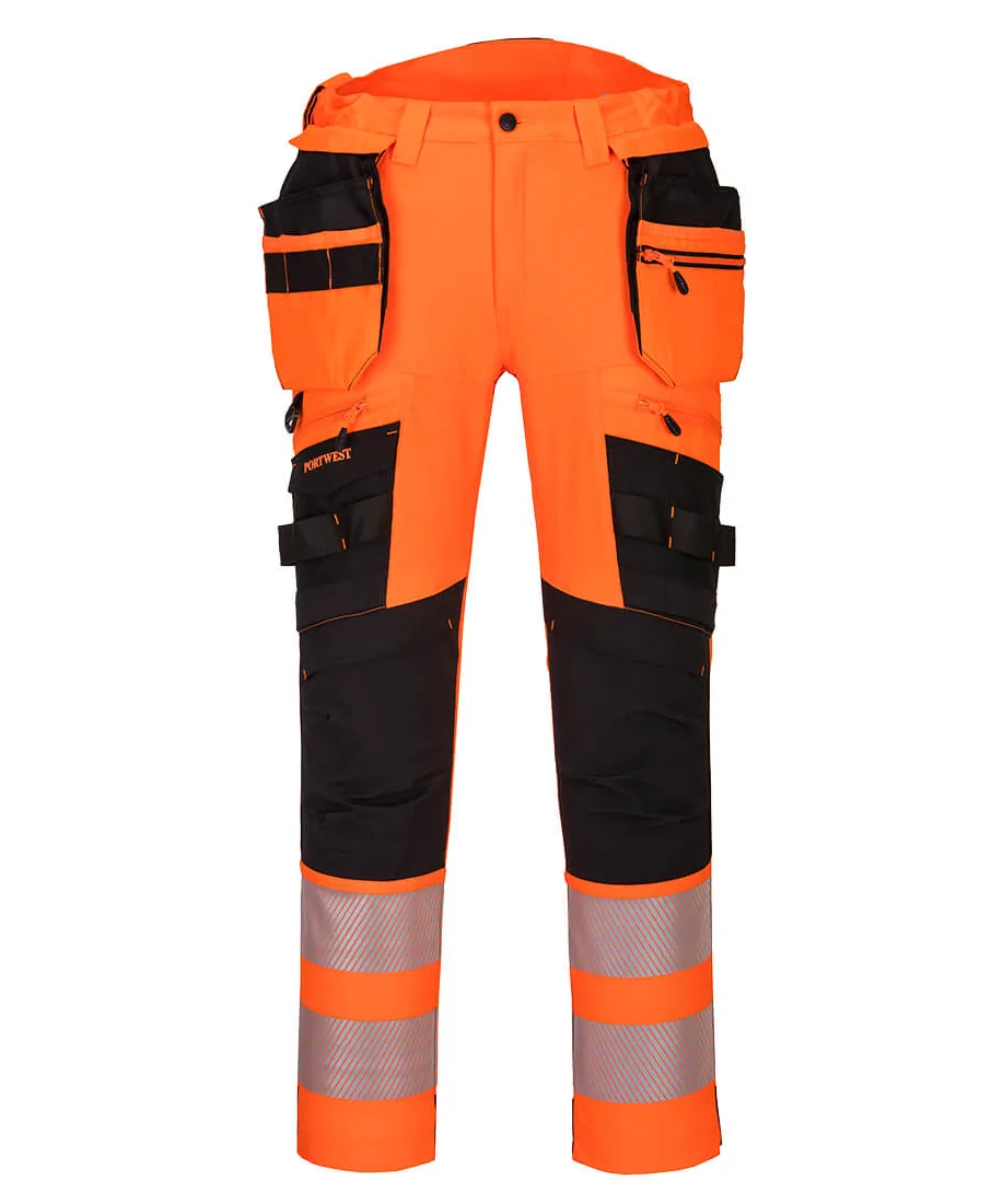 Portwest DX442 DX4 Hi-Vis Detachable Holster Pocket Trousers in Orange/Black