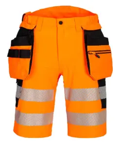 Portwest DX446 DX4 Hi-Vis Holster Pocket Shorts in Orange/Black