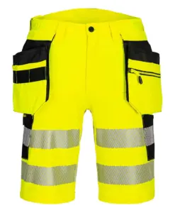 Portwest DX446 DX4 Hi-Vis Holster Pocket Shorts in Yellow/Black
