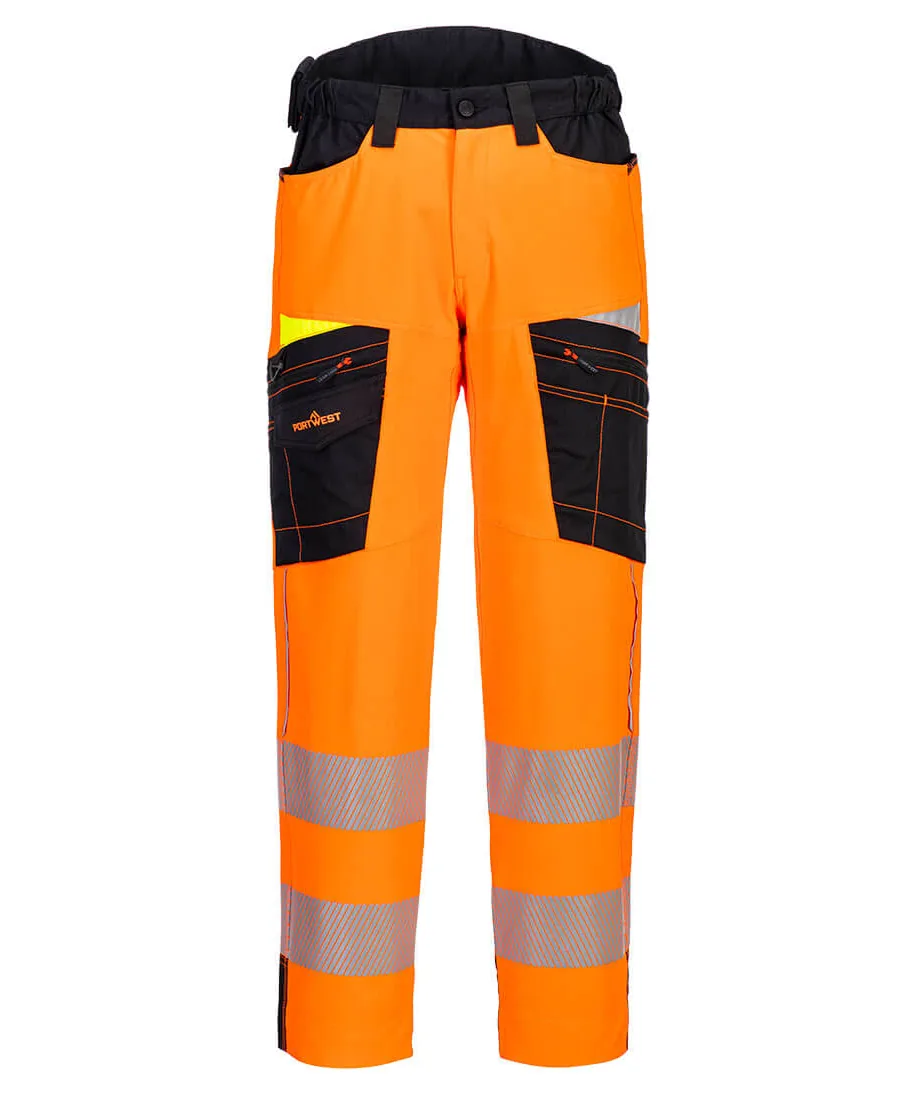 Portwest DX453 DX4 Hi-Vis Service Trousers in Orange/Black