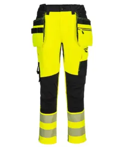 Portwest DX454 DX4 Hi-Vis Detachable Holster Pocket Craft Trousers in Yellow/Black