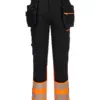 Portwest DX457 DX4 Hi-Vis Class 1 Detachable Holster Pocket Craft Trousers in Orange/Black