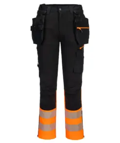Portwest DX457 DX4 Hi-Vis Class 1 Detachable Holster Pocket Craft Trousers in Orange/Black