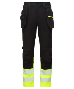 Portwest DX457 DX4 Hi-Vis Class 1 Detachable Holster Pocket Craft Trousers in Yellow/Black