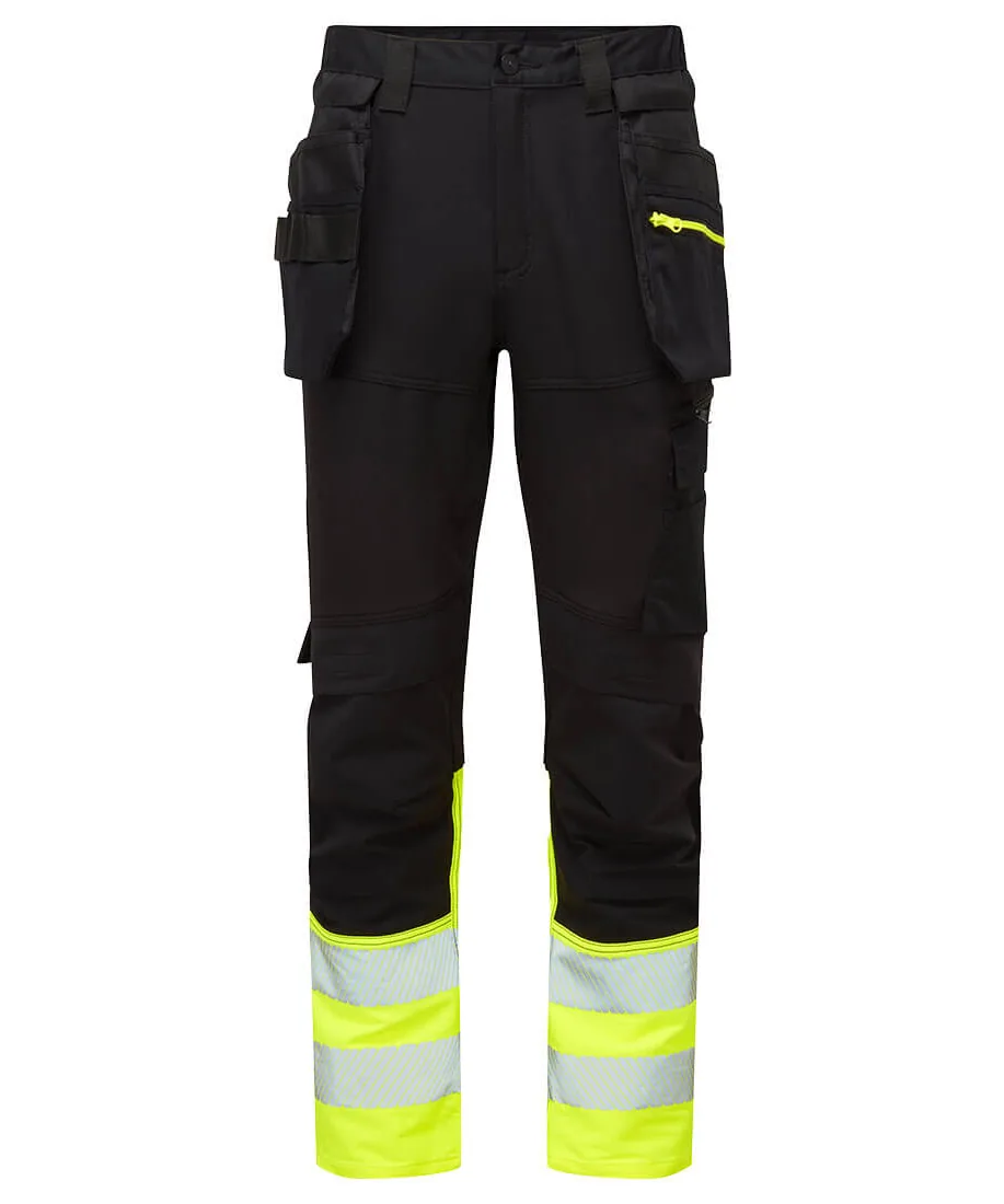 Portwest DX457 DX4 Hi-Vis Class 1 Detachable Holster Pocket Craft Trousers in Yellow/Black