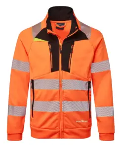 Portwest DX477 DX4 Hi-Vis Funnel Neck Zipped Sweatshirt in Orange/Black