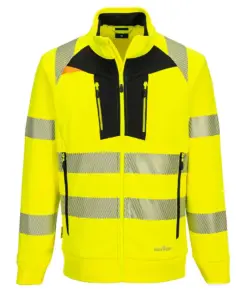Portwest DX477 DX4 Hi-Vis Funnel Neck Zipped Sweatshirt in Yellow/Black