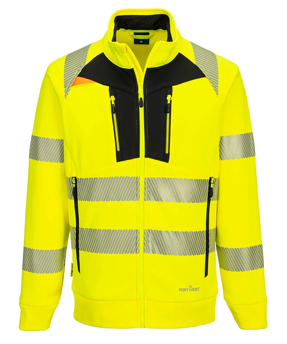 Portwest DX477 DX4 Hi-Vis Funnel Neck Zipped Sweatshirt in Yellow/Black