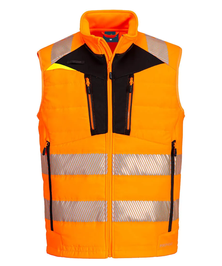 Portwest DX479 DX4 Hi-Vis Hybrid Baffle Bodywarmer in Orange/Black