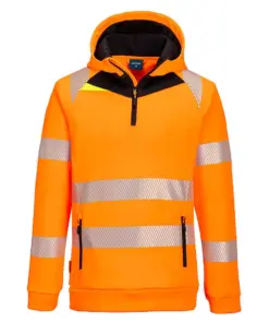 Portwest DX482 DX4 Hi-Vis 1/4 Zip Hoodie in Orange/Black