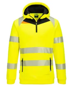 Portwest DX482 DX4 Hi-Vis 1/4 Zip Hoodie in Yellow/Black