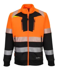 Portwest DX490 DX4 Hi-Vis Class 1 Funnel Neck Zipped Sweatshirt in Orange/Black