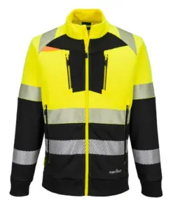 Portwest DX490 DX4 Hi-Vis Class 1 Funnel Neck Zipped Sweatshirt in Yellow/Black