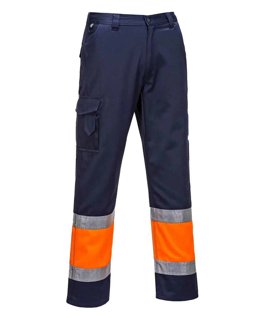 Portwest E049 Hi-Vis Contrast Class 1 Service Trousers in Orange/Navy