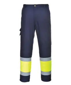 Portwest E049 Hi-Vis Contrast Class 1 Service Trousers in Yellow/Navy