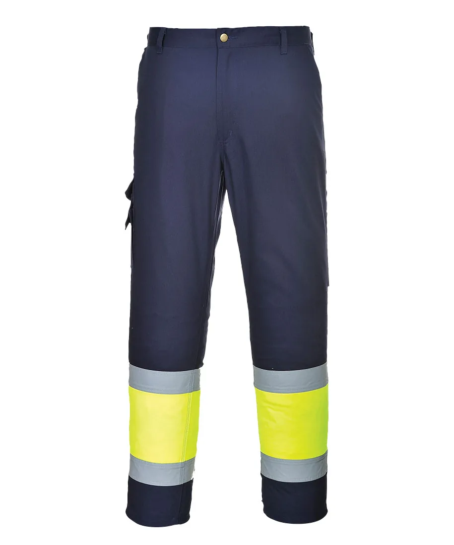 Portwest E049 Hi-Vis Contrast Class 1 Service Trousers in Yellow/Navy