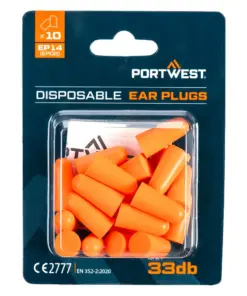 Portwest EP14 PU Foam Ear Plugs Blister Pack 10-Pair Pack in Orange