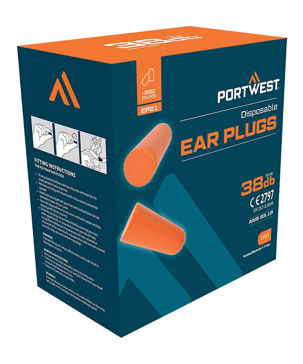 Portwest EP21 Ear Plug Dispenser Refill Pack 500-Pair Pack in Orange