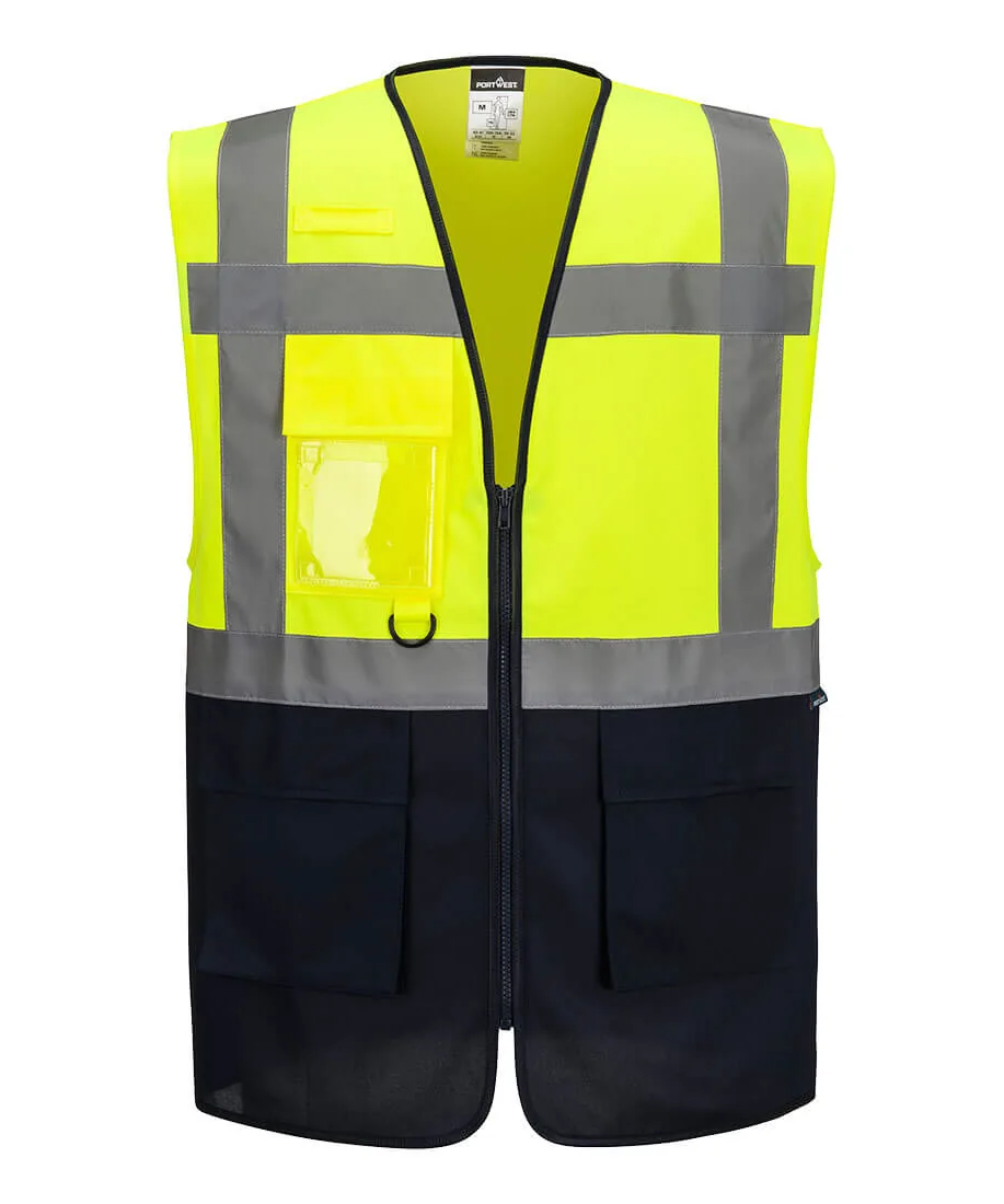 Portwest ES076 ES1 Essential Hi-Vis Contrast Executive Vest in Yellow/Navy