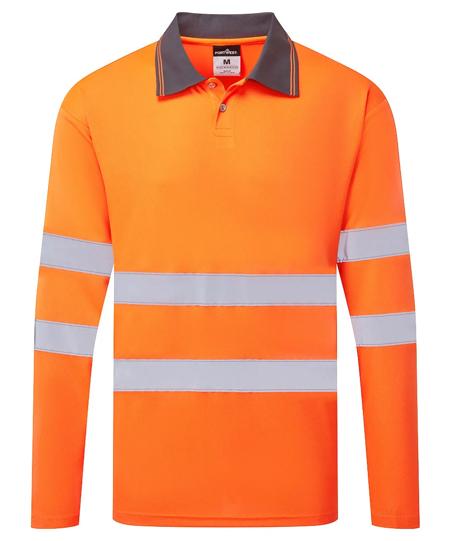 Portwest ES277 ES1 Essential Hi-Vis Polo Shirt Long Sleeve in Orange