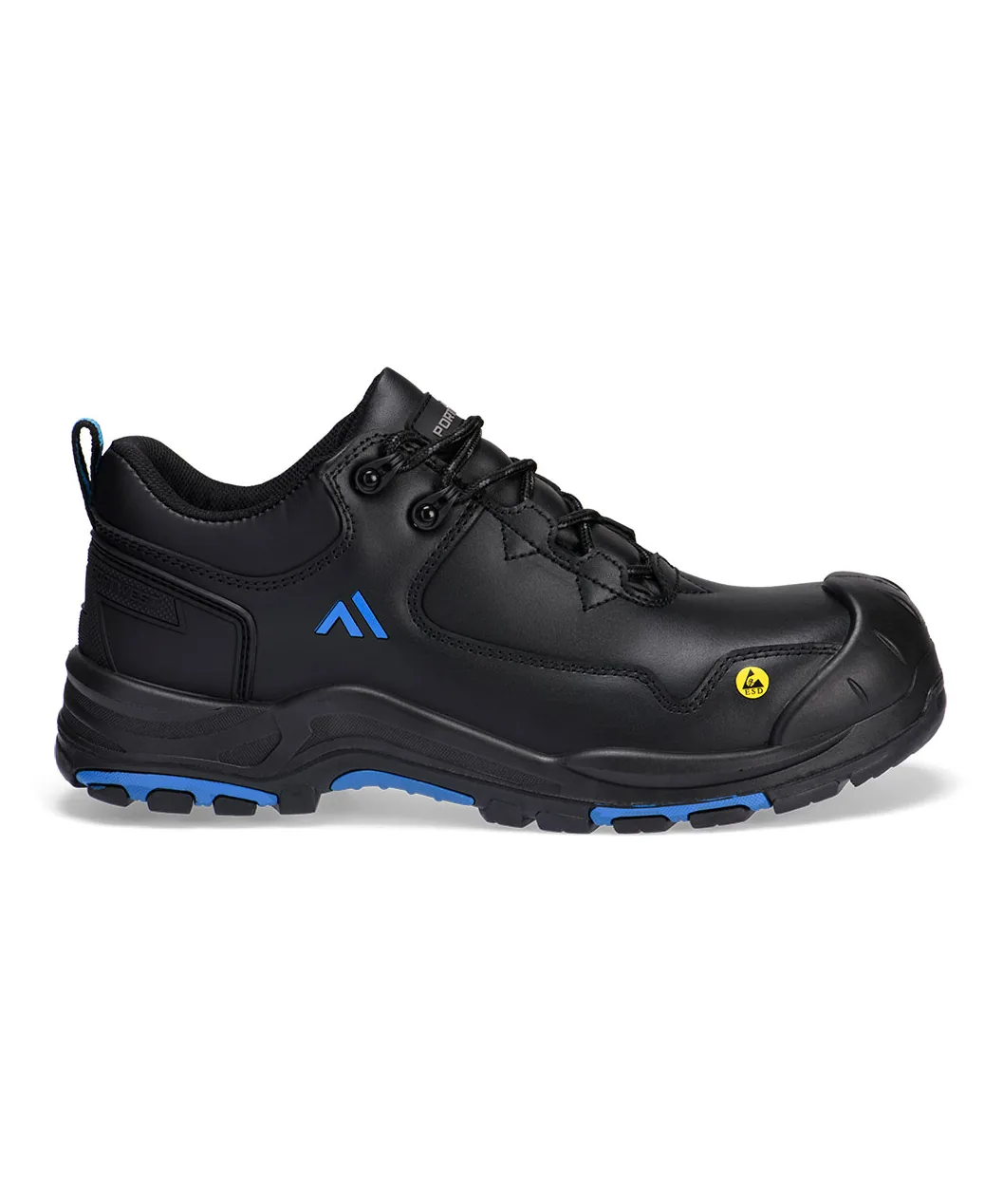 Portwest FC19 Composite Action Leather Low Shoe S3S ESD HRO SR SC FO in Black/Blue