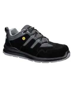 Portwest FE07 Composite Cow Suede Leather Trainer S1 ESD SR FO in Black/Grey