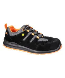Portwest FE07 Composite Cow Suede Leather Trainer S1 ESD SR FO in Black/Orange