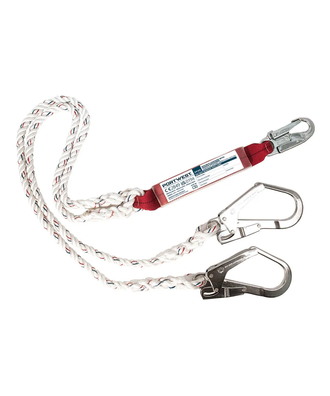 Portwest FP25 Double 1.8m Lanyard With Shock Absorber in White