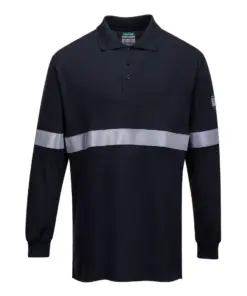 Portwest FR03 Modaflame Knit FR Long Sleeve Polo Shirt in Navy