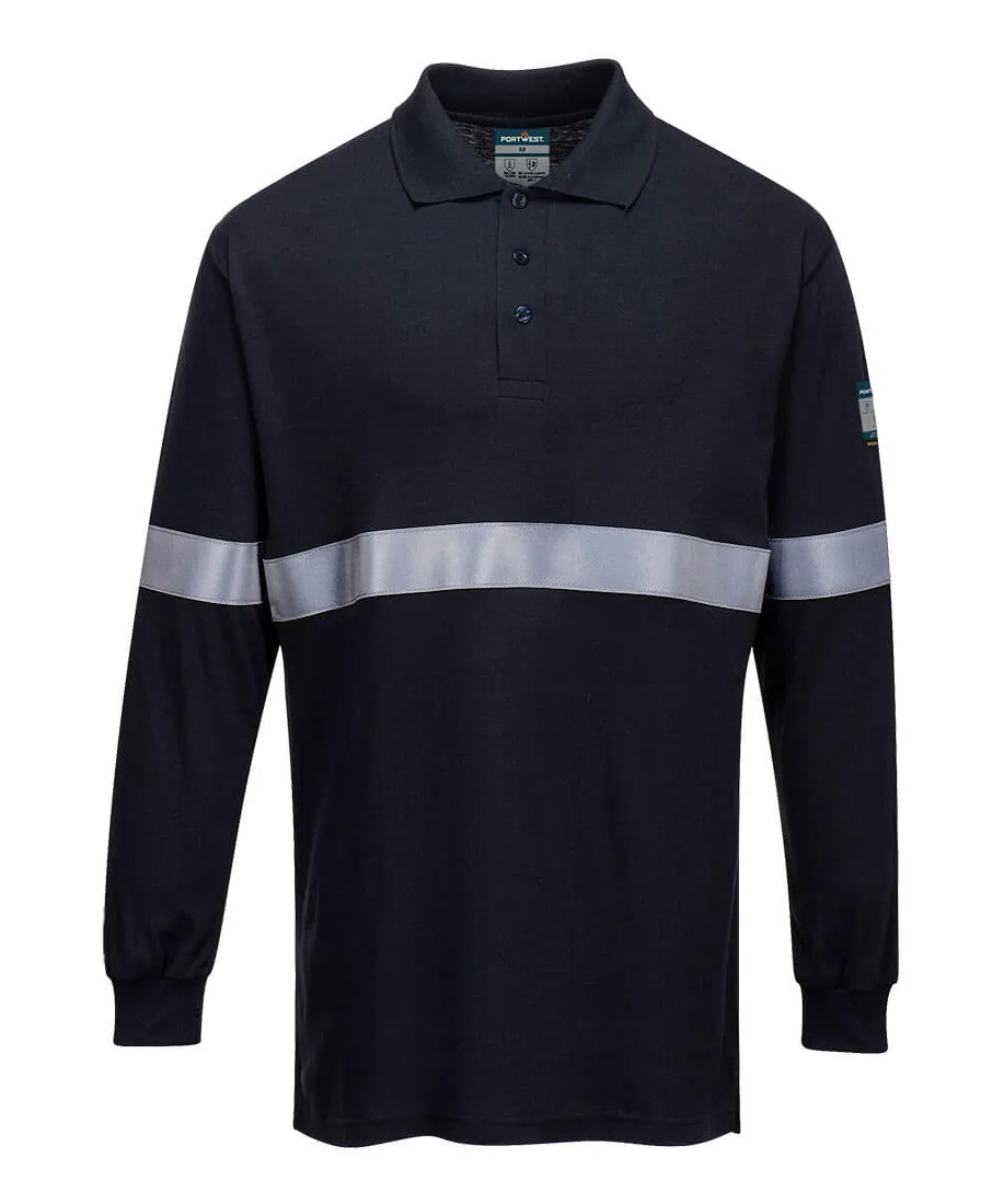 Portwest FR03 Modaflame Knit FR Long Sleeve Polo Shirt in Navy