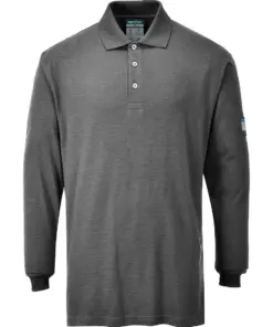 Portwest FR10 Modaflame Knit FR Long Sleeve Polo Shirt in Grey