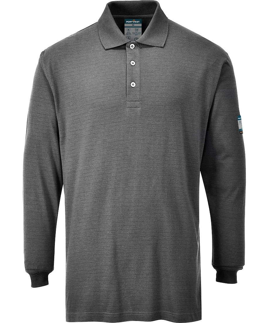 Portwest FR10 Modaflame Knit FR Long Sleeve Polo Shirt in Grey