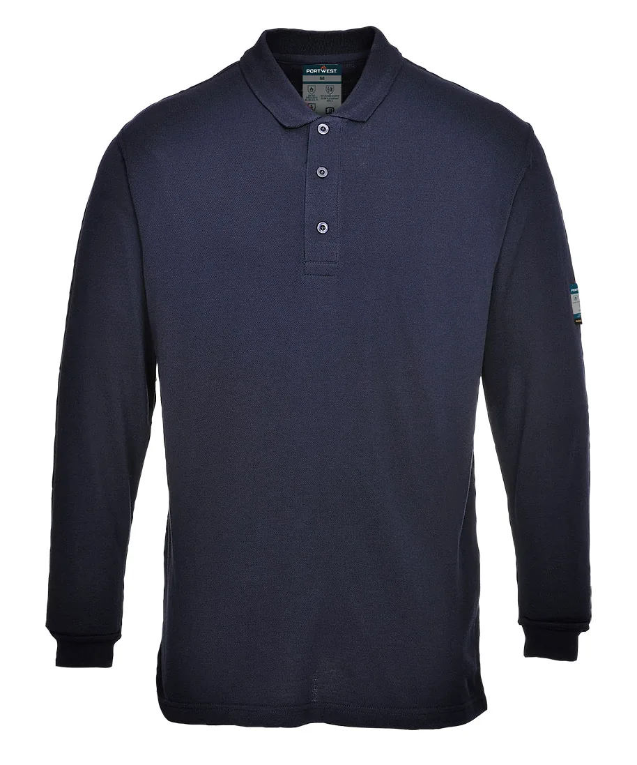 Portwest FR10 Modaflame Knit FR Long Sleeve Polo Shirt in Navy