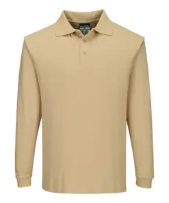 Portwest FR10 Modaflame Knit FR Long Sleeve Polo Shirt in Tan