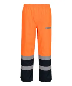 Portwest FR410 Bizflame Rain+ Hi-Vis Multi-Norm Contrast FR Trousers in Orange/Navy
