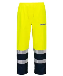 Portwest FR410 Bizflame Rain+ Hi-Vis Multi-Norm Contrast FR Trousers in Yellow/Navy