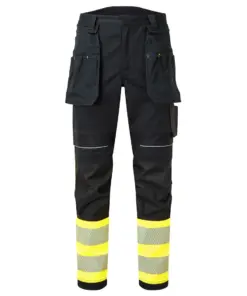 Portwest FR416 PW3 Modaflame Work Hi-Vis Class 1 FR Holster Trousers in Yellow/Black