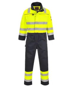 Portwest FR60 Bizflame Work Hi-Vis Multi-Norm Contrast FR Coverall in Yellow/Navy