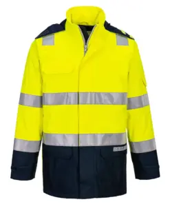 Portwest FR605 Bizflame Rain+ Hi-Vis Multi-Norm Contrast FR Jacket in Yellow/Navy