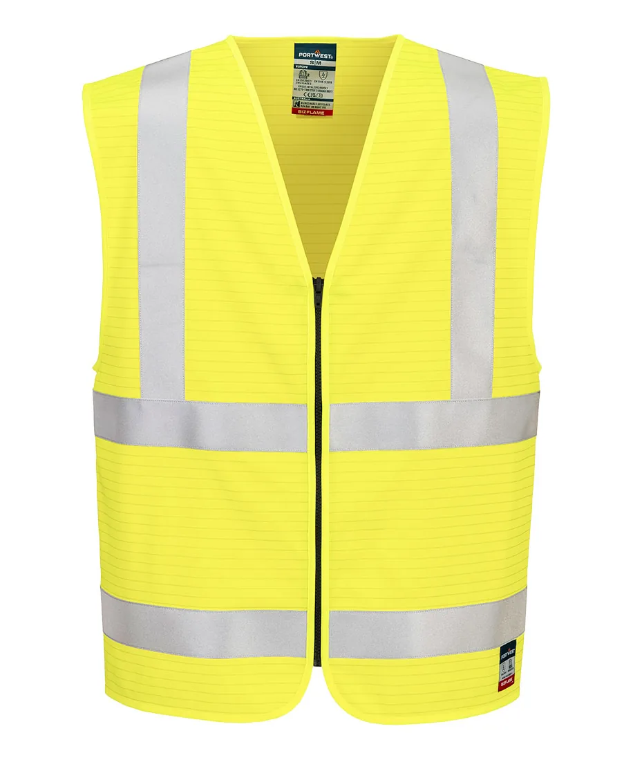 Portwest FR615 Bizflame Hi-Vis FR Zip Vest in Yellow