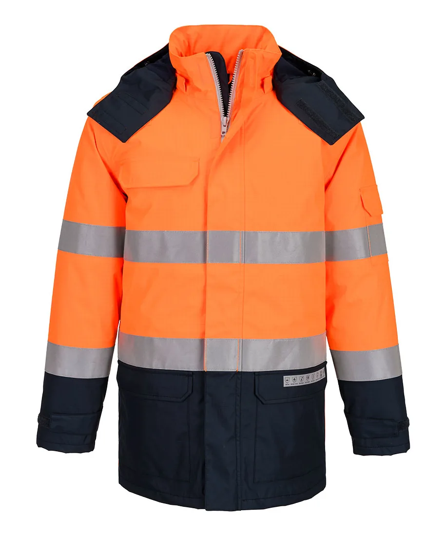 Portwest FR617 Bizflame Rain+ Hi-Vis Multi-Norm Contrast FR Winter Jacket in Orange/Navy