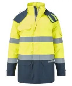 Portwest FR617 Bizflame Rain+ Hi-Vis Multi-Norm Contrast FR Winter Jacket in Yellow/Navy