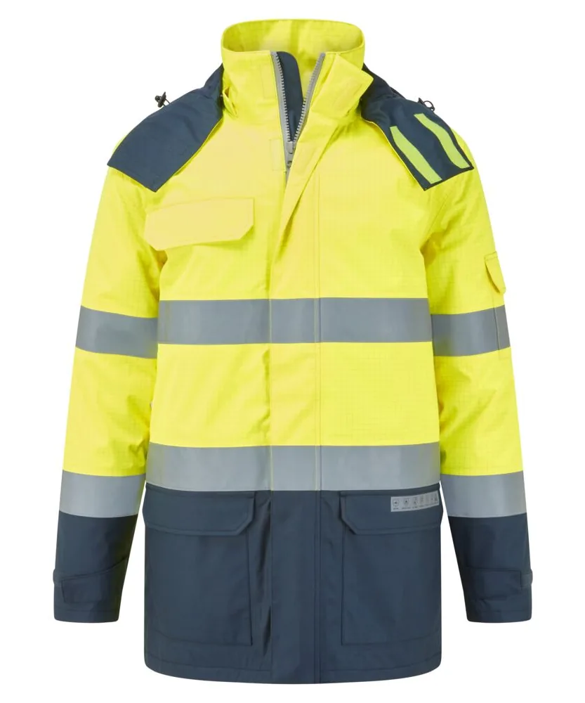 Portwest FR617 Bizflame Rain+ Hi-Vis Multi-Norm Contrast FR Winter Jacket in Yellow/Navy