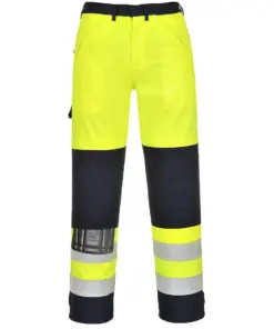 Portwest FR62 Bizflame Work Hi-Vis Multi-Norm Contrast FR Trousers in Yellow/Navy