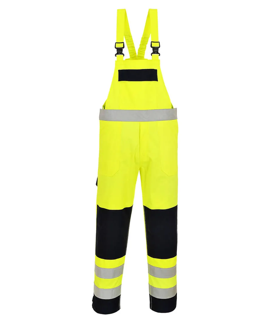 Portwest FR63 Bizflame Work Hi-Vis Multi-Norm Contrast FR Bib and Brace in Yellow/Navy