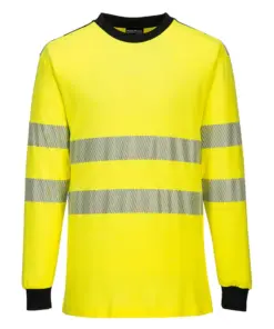 Portwest FR701 PW3 Modaflame Knit Hi-Vis FR Long Sleeve T-Shirt in Yellow/Black