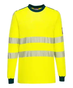 Portwest FR701 PW3 Modaflame Knit Hi-Vis FR Long Sleeve T-Shirt in Yellow/Navy