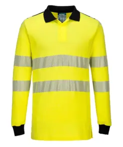 Portwest FR702 PW3 Modaflame Knit Hi-Vis FR Long Sleeve Polo Shirt in Yellow/Black